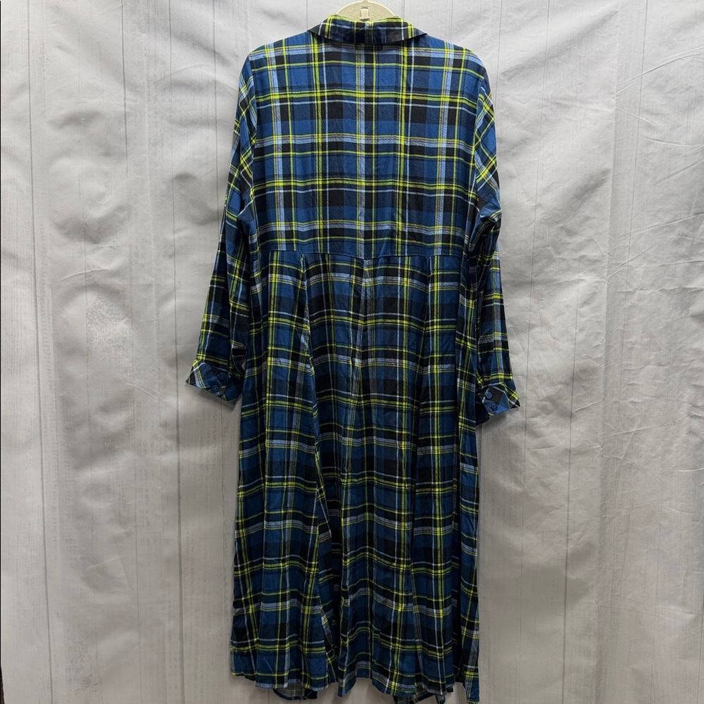 Torrid Blue and Yellow Challis Long Maxi Shirt Style Open Front Kimono Size 2X - Picture 7 of 15